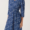 Robe midi à col en V et manches bouffantes