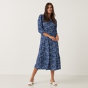 Robe midi à col en V et manches bouffantes